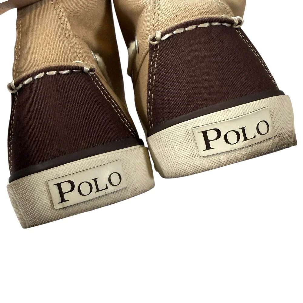 Polo Ralph‎ Lauren Lander Chukka Canvas High Top Mens Shoes Size 10.5D Tan Brown